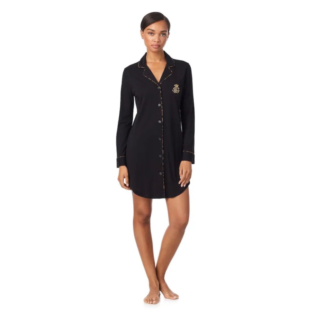 Lauren Ralph Lauren Black Knit Nightshirt Pajama Dress Size S